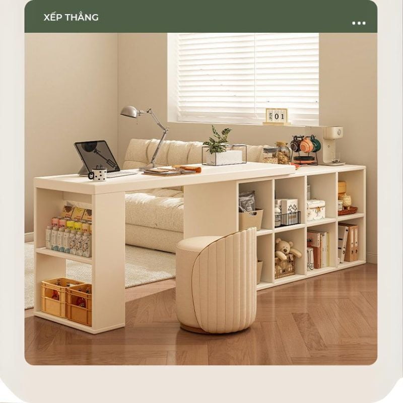 Bàn làm việc kèm tủ để đồ full trắng hiện đại, tiện lợi - GP368