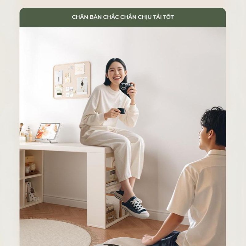 Bàn làm việc kèm tủ để đồ full trắng hiện đại, tiện lợi - GP368