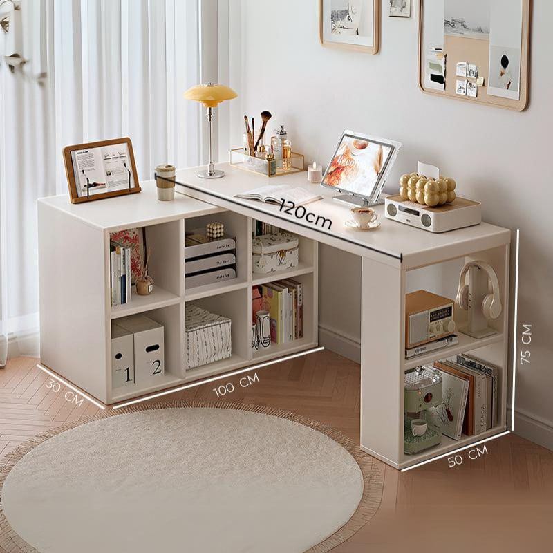 Bàn làm việc kèm tủ để đồ full trắng hiện đại, tiện lợi - GP368