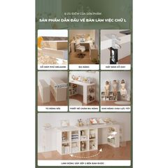 Bàn làm việc kèm tủ để đồ full trắng hiện đại, tiện lợi - GP368
