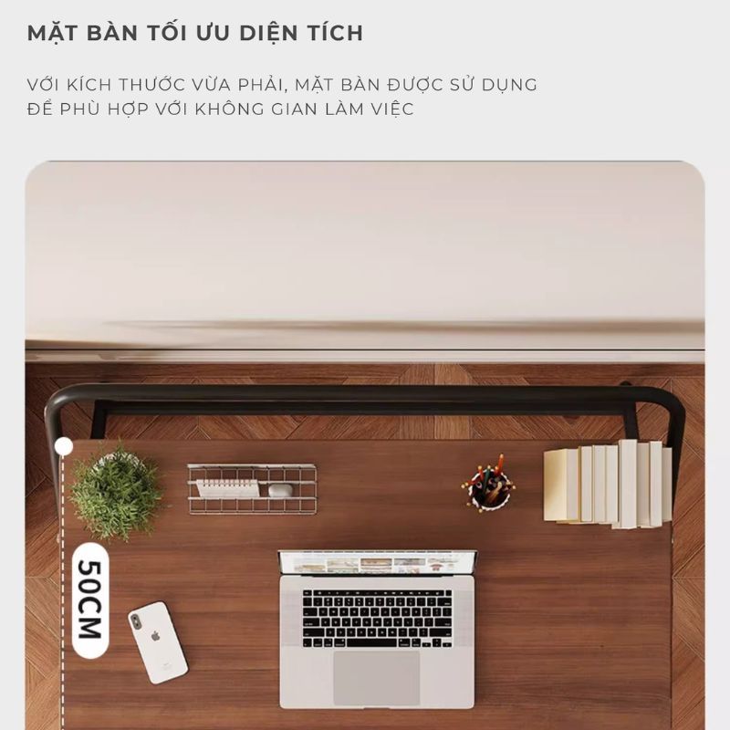Bàn làm việc gấp gọn khung đen mặt óc chó GM139