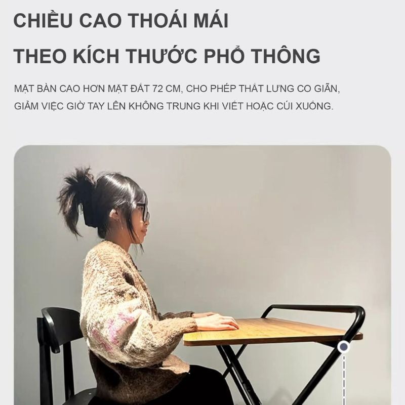 Bàn làm việc gấp gọn khung đen mặt óc chó GM139