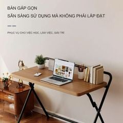 Bàn làm việc gấp gọn khung đen mặt óc chó GM139