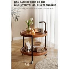 Bàn trà di động 2 tầng chân đen mặt óc chó GM188.26