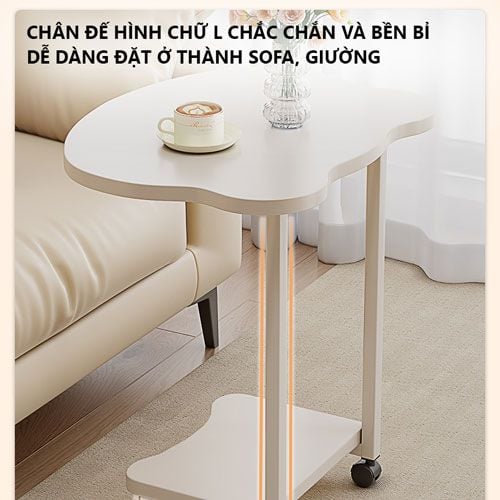 Bàn trà có bánh xe full trắng GM117
