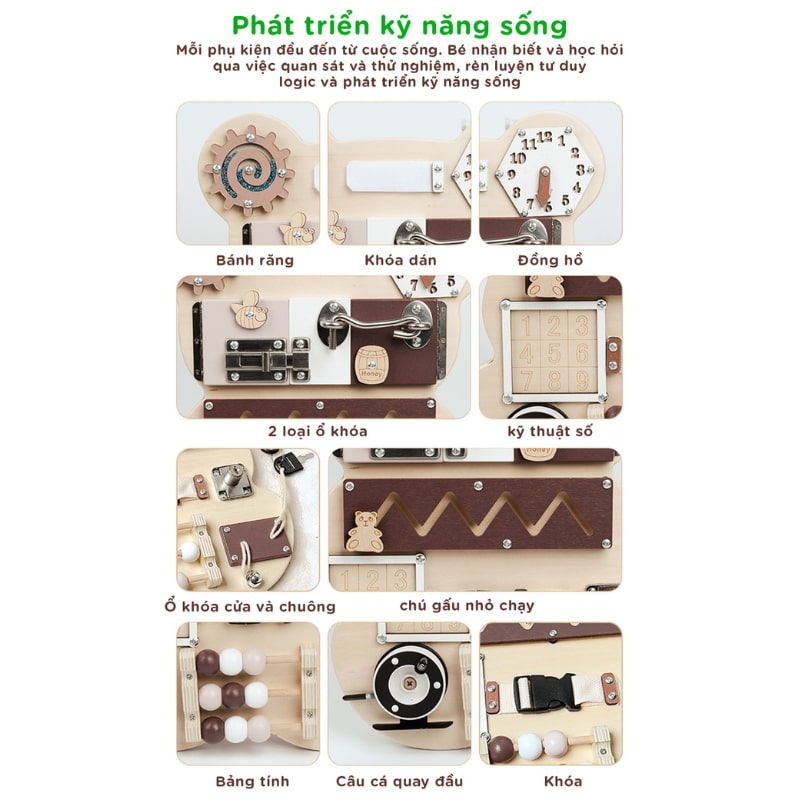 Bảng đồ chơi bận rộn cho bé hình gấu TOY10