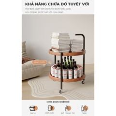 Bàn trà di động 2 tầng chân đen mặt óc chó GM188.26
