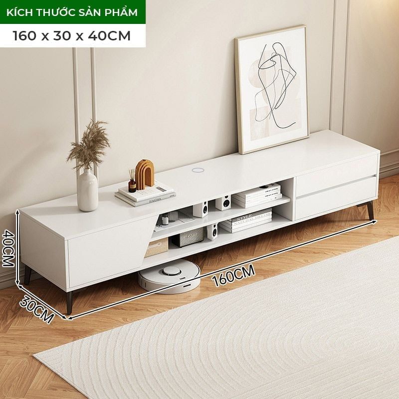 Kệ Tivi 1 cánh mở, 2 ngăn kéo màu trắng sang trọng - GP324