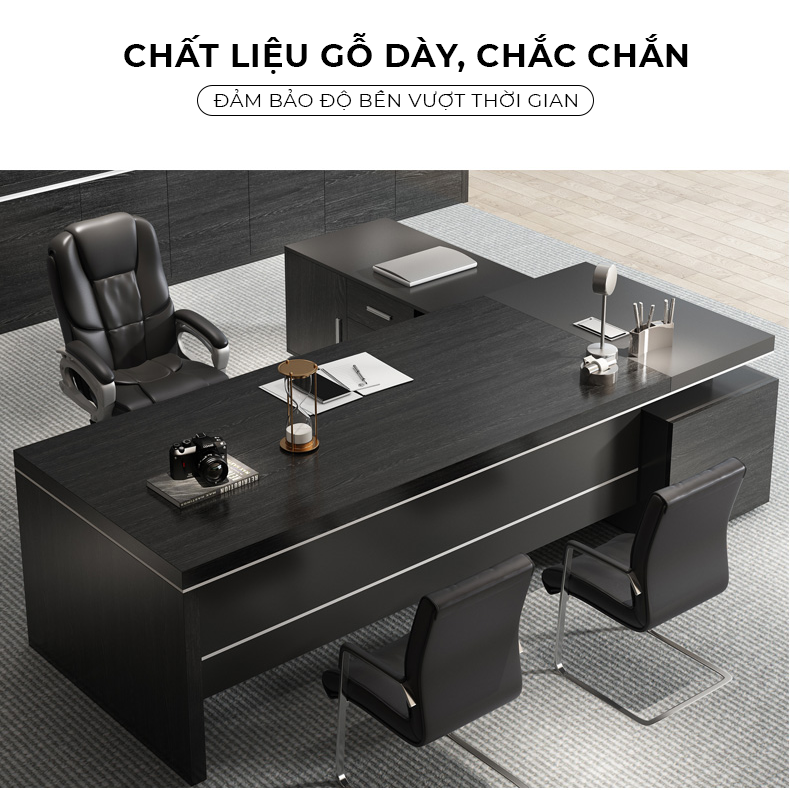 Bàn lãnh đạo màu óc chó có kèm tủ đa năng - GDN1A
