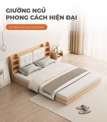 Giường bệt có đệm đầu giường vân gỗ GP388
