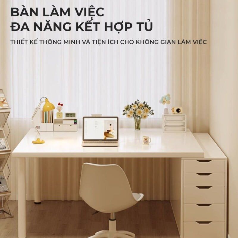 Bàn làm việc chân sắt tròn kèm tủ đựng đồ - GM123
