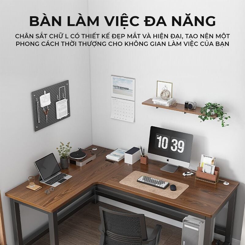 Bàn Làm Việc, Bàn Gaming Chữ L Khung Thép Mặt Gỗ  - GM126