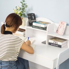 Bàn học sinh kèm giá để sách full trắng GM144