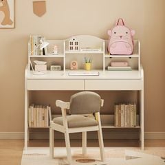 Bàn học sinh kèm giá để sách full trắng GM144