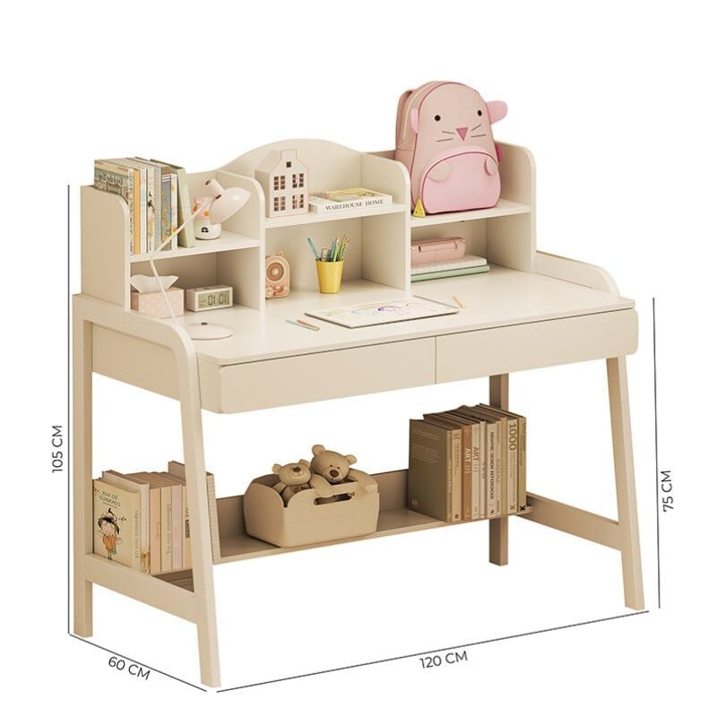 Bàn học sinh kèm giá để sách full trắng GM144