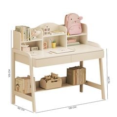 Bàn học sinh kèm giá để sách full trắng GM144