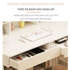 Bàn học sinh kèm giá để sách full trắng GM144