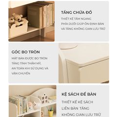 Bàn học sinh kèm giá để sách full trắng GM144