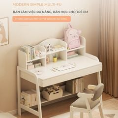 Bàn học sinh kèm giá để sách full trắng GM144