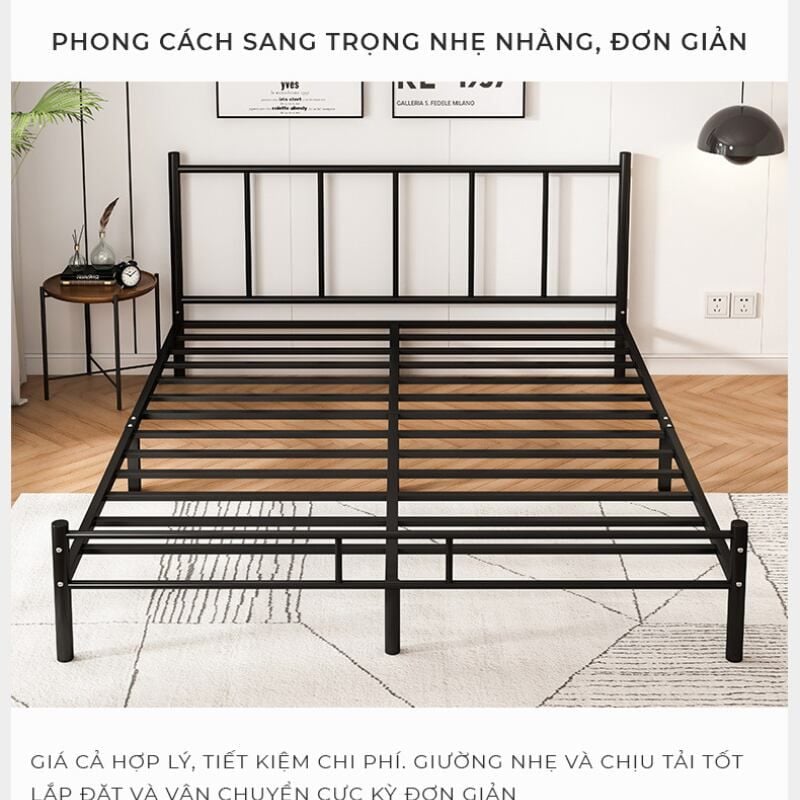 Giường sắt khung đen 10 chân hiện đại - GM158