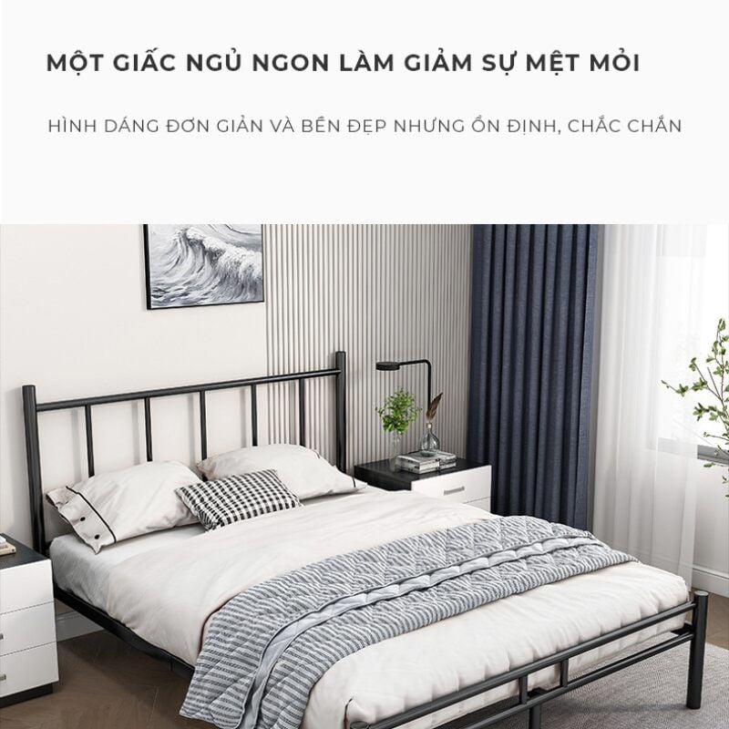 Giường sắt khung đen 10 chân hiện đại - GM158