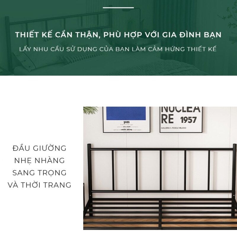 Giường sắt khung đen 10 chân hiện đại - GM158
