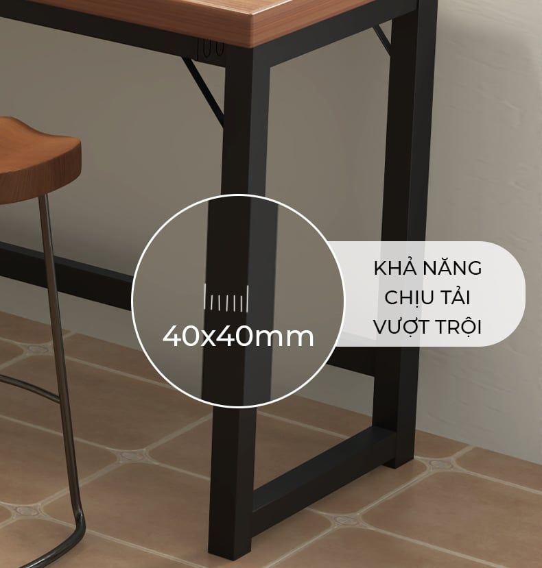 Bàn làm việc dài khung đen vân gỗ óc chó - GM205