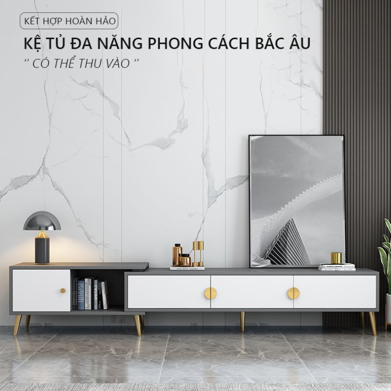 Kệ tivi có thể mở rộng chân mạ vàng phong cách Bắc Âu - GP277