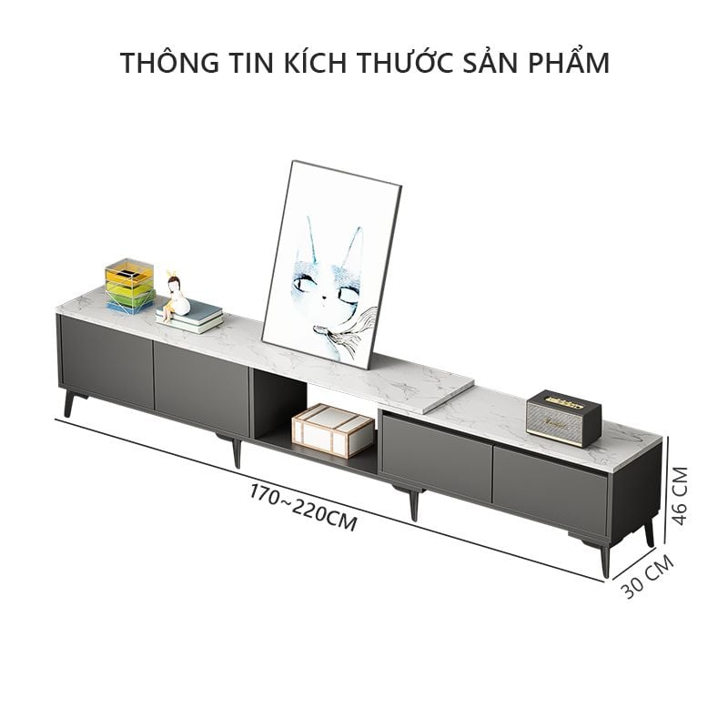 Kệ tivi đen vân đá 2m2 - GP298