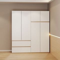 Tủ quần áo 4 cánh 2 ngăn kéo trắng đa năng GP329