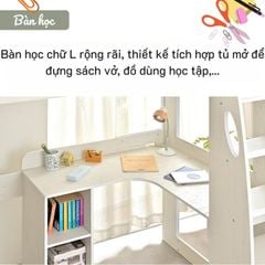 Giường tầng trẻ em kèm bàn học chữ L và tủ trắng - GP364