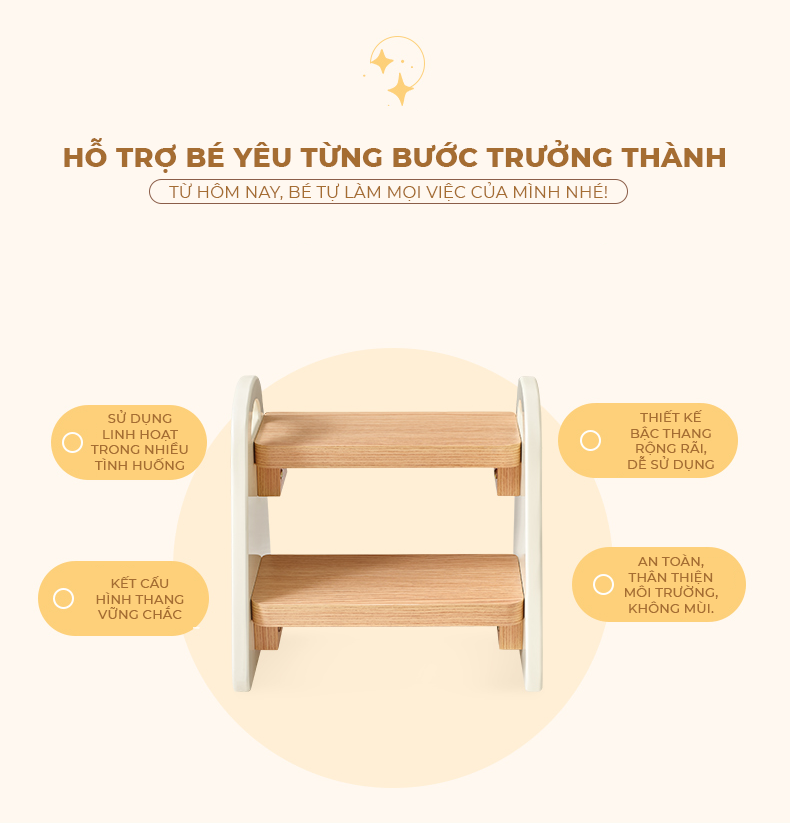 Ghế bậc thang trẻ em trắng vân gỗ - GP378