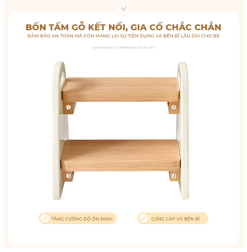 Ghế bậc thang trẻ em trắng vân gỗ - GP378