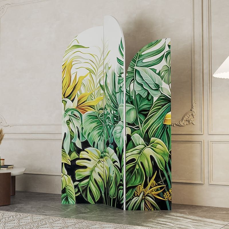 Bình phong in bộ 3 cánh họa tiết lá monstera nhiệt đới IG416.3