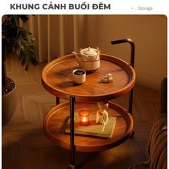 Bàn trà di động 2 tầng chân đen mặt óc chó GM188.26