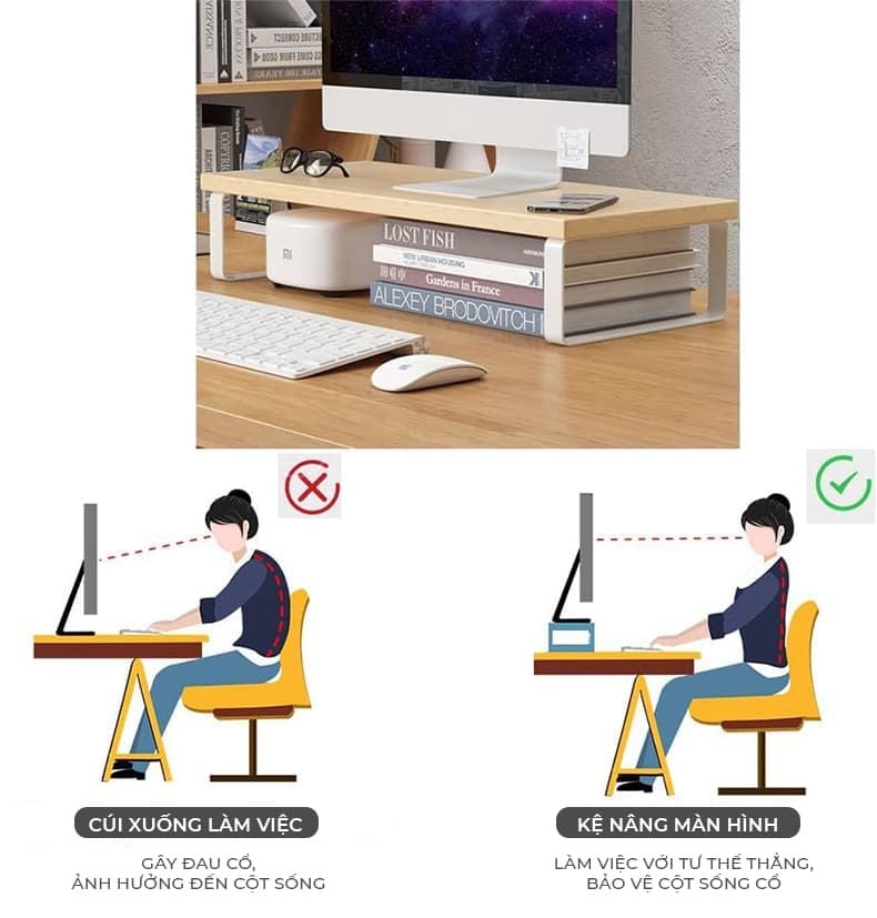 Kệ laptop để bàn mặt gỗ khung sắt trắng GM212