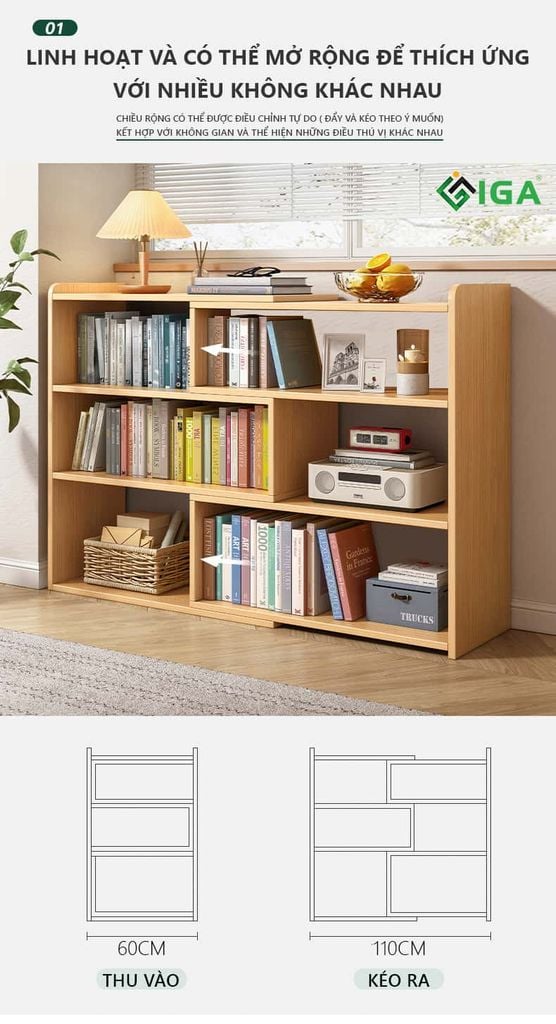 Kệ sách thông minh đơn giản IGA Màu trắng - Vân gỗ GP209