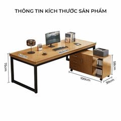Combo bàn làm việc kết hợp tủ hồ sơ khung sắt đen mặt gỗ - GM190