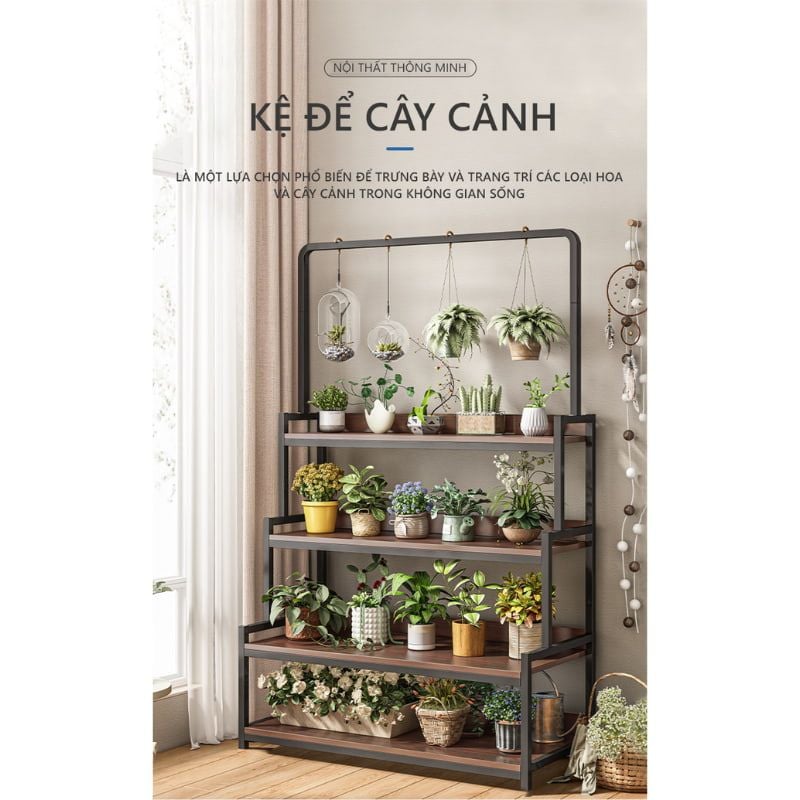 Kệ Cây Đa Tầng Gỗ 15 Ly Óc Chó Màu Đen GM124