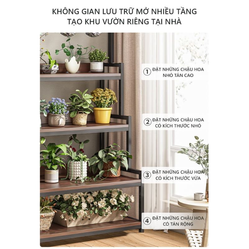 Kệ Cây Đa Tầng Gỗ 15 Ly Óc Chó Màu Đen GM124