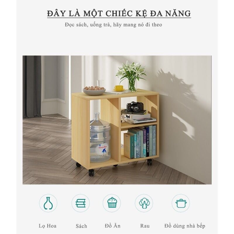Kệ để đồ di động bằng gỗ đa năng có bánh xe - GA23