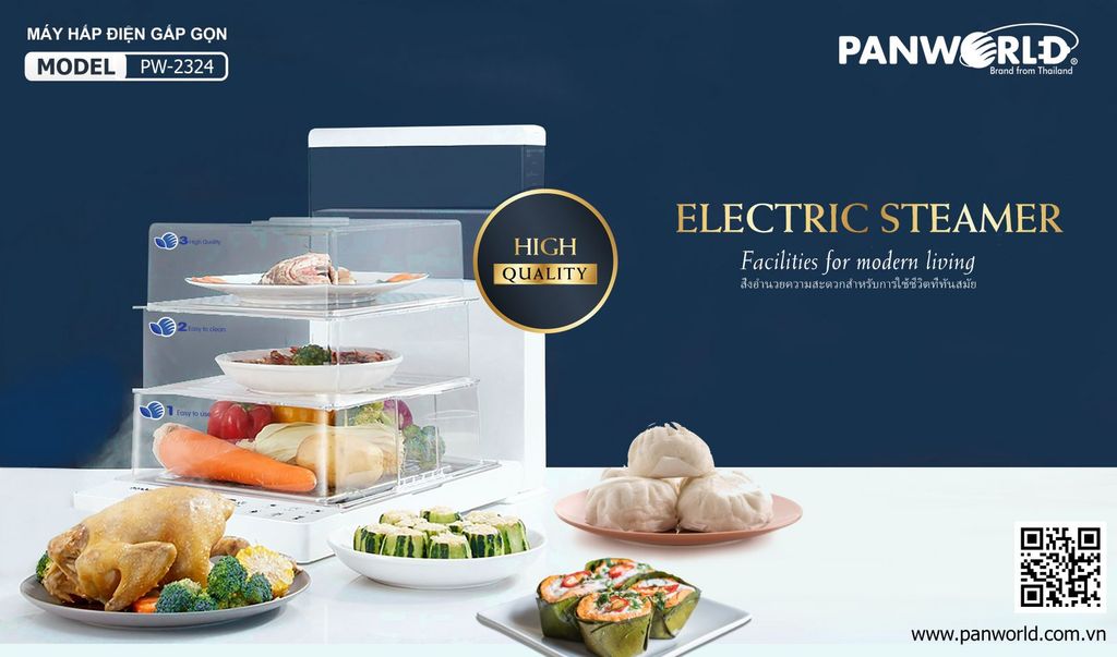Máy Hấp Điện Gấp Gọn Panworld PW-2322 Bảng Điều Khiển Cơ