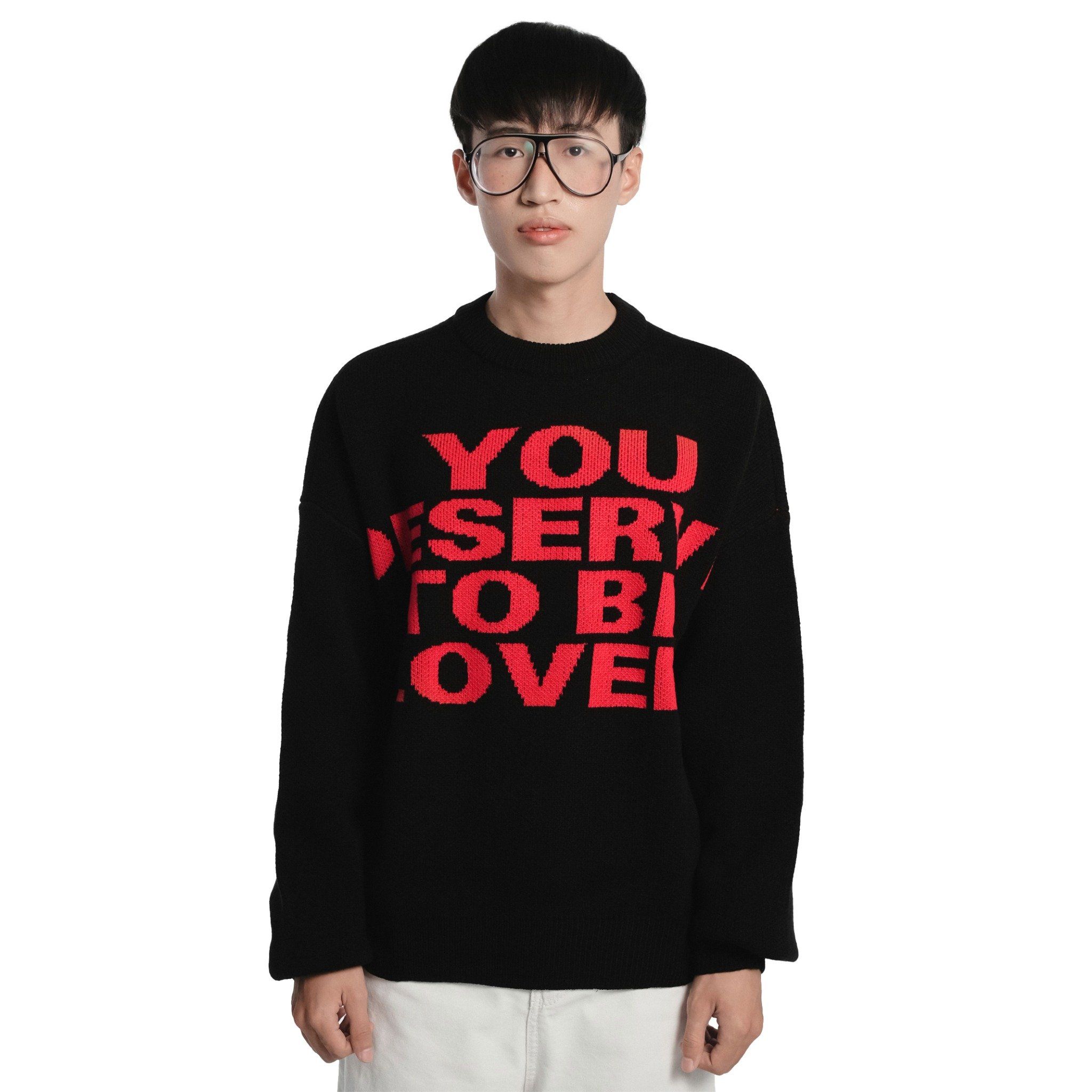  YOU DESERVE TO BE LOVED KNIT SWEATER/ BLACK RED 