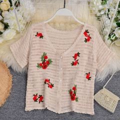 Áo Len Thêu Hoa Đỏ
