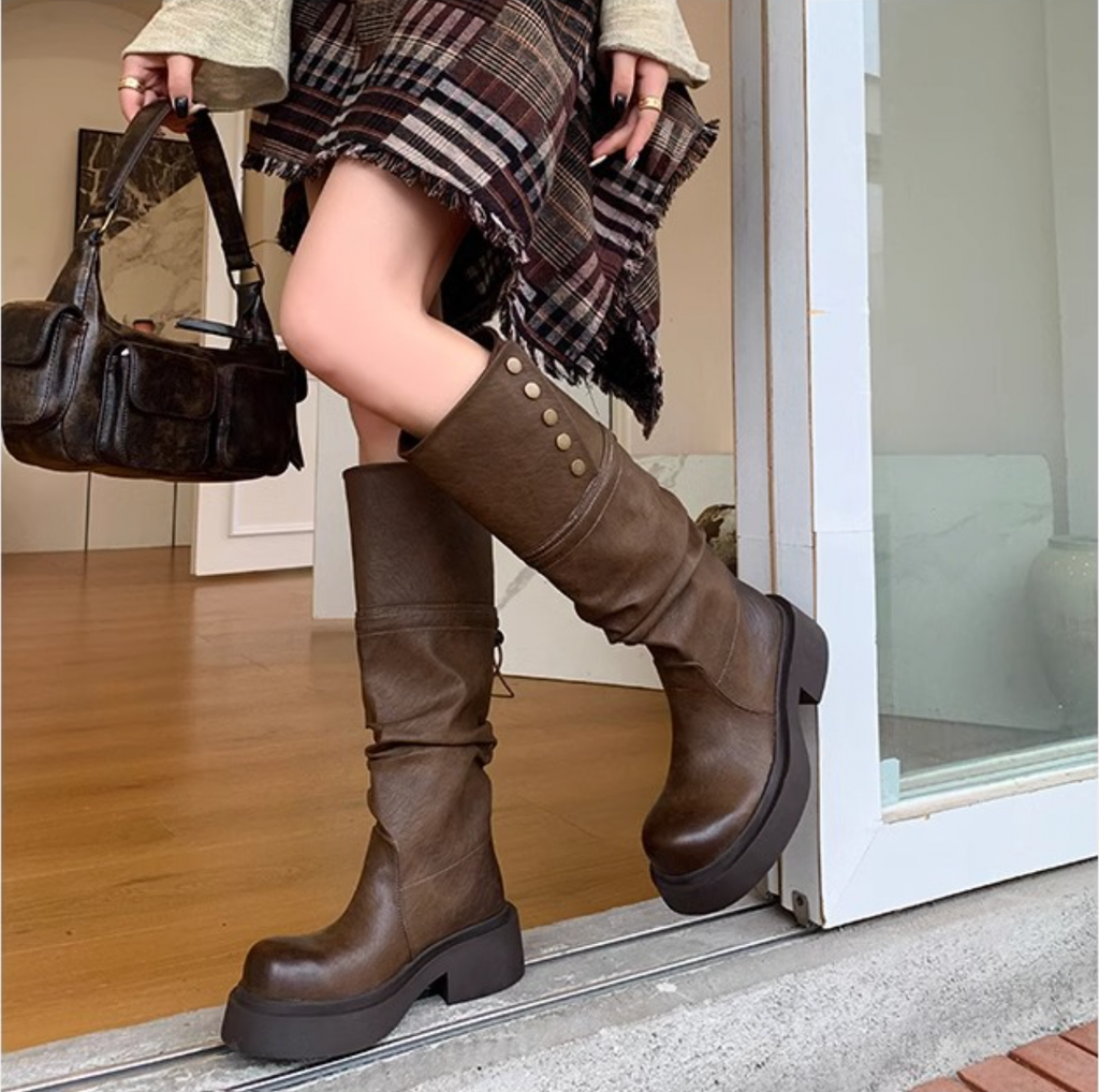 Giày Boot Nữ Nút Tròn - Ayaka