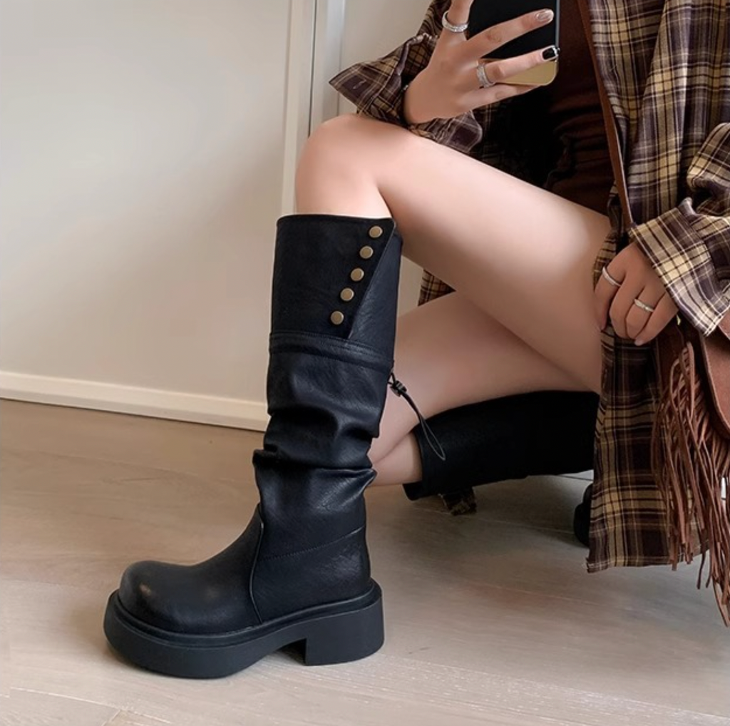 Giày Boot Nữ Nút Tròn - Ayaka