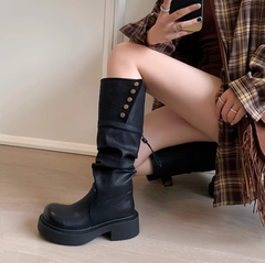 Giày Boot Nữ Nút Tròn - Ayaka