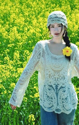 Áo Ren Thêu Boho Dài Tay