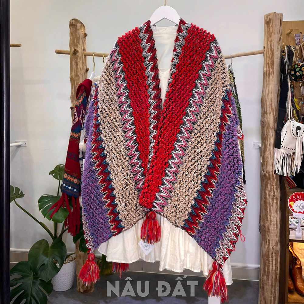 Khăn Choàng Thổ Cẩm - Poncho Len
