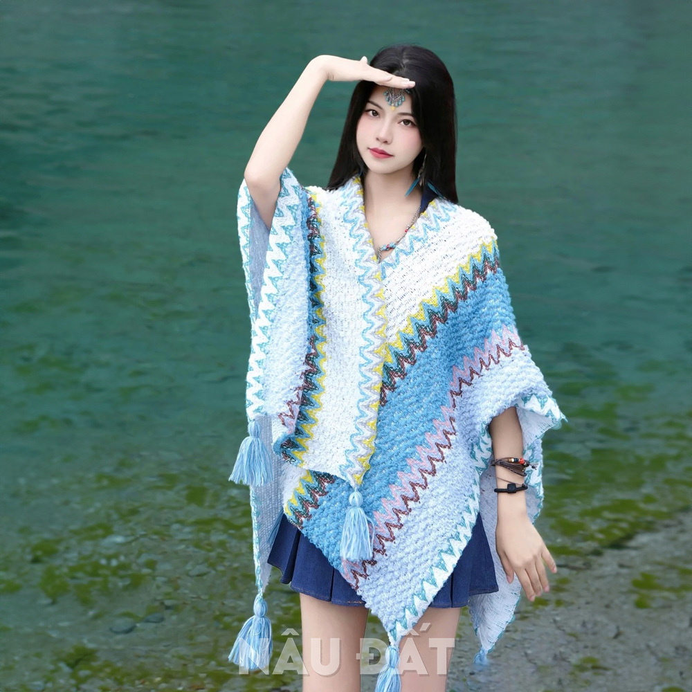 Khăn Choàng Thổ Cẩm - Poncho Len